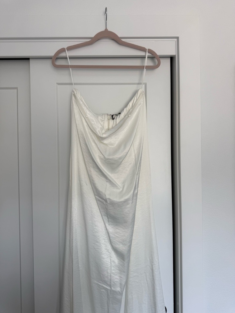 White Satin Strapless Slip Dress